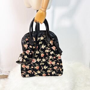 Olsenboye | 1990s Style Black Floral Oversize Bag | Convertible Crossbody Handle